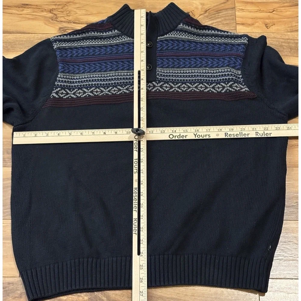 CHAPS Mens Fair Isle Sweater Size XL Blue‎ Henley Pullover 100% Cotton